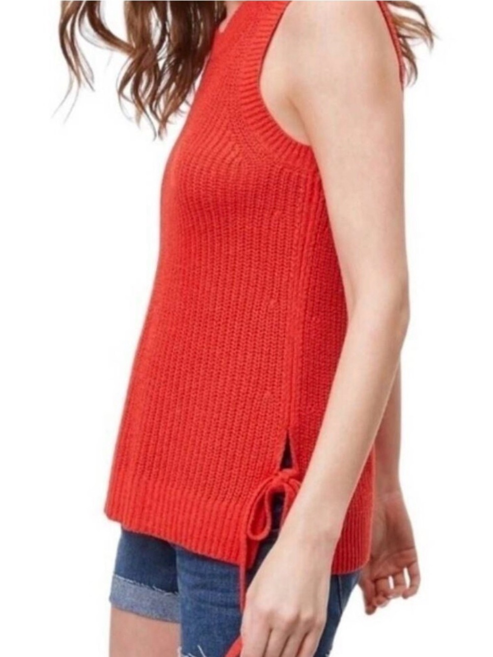 Ann Taylor LOFT Ribbed Side Tie Sweater Tank Top. Tomato Red Size M